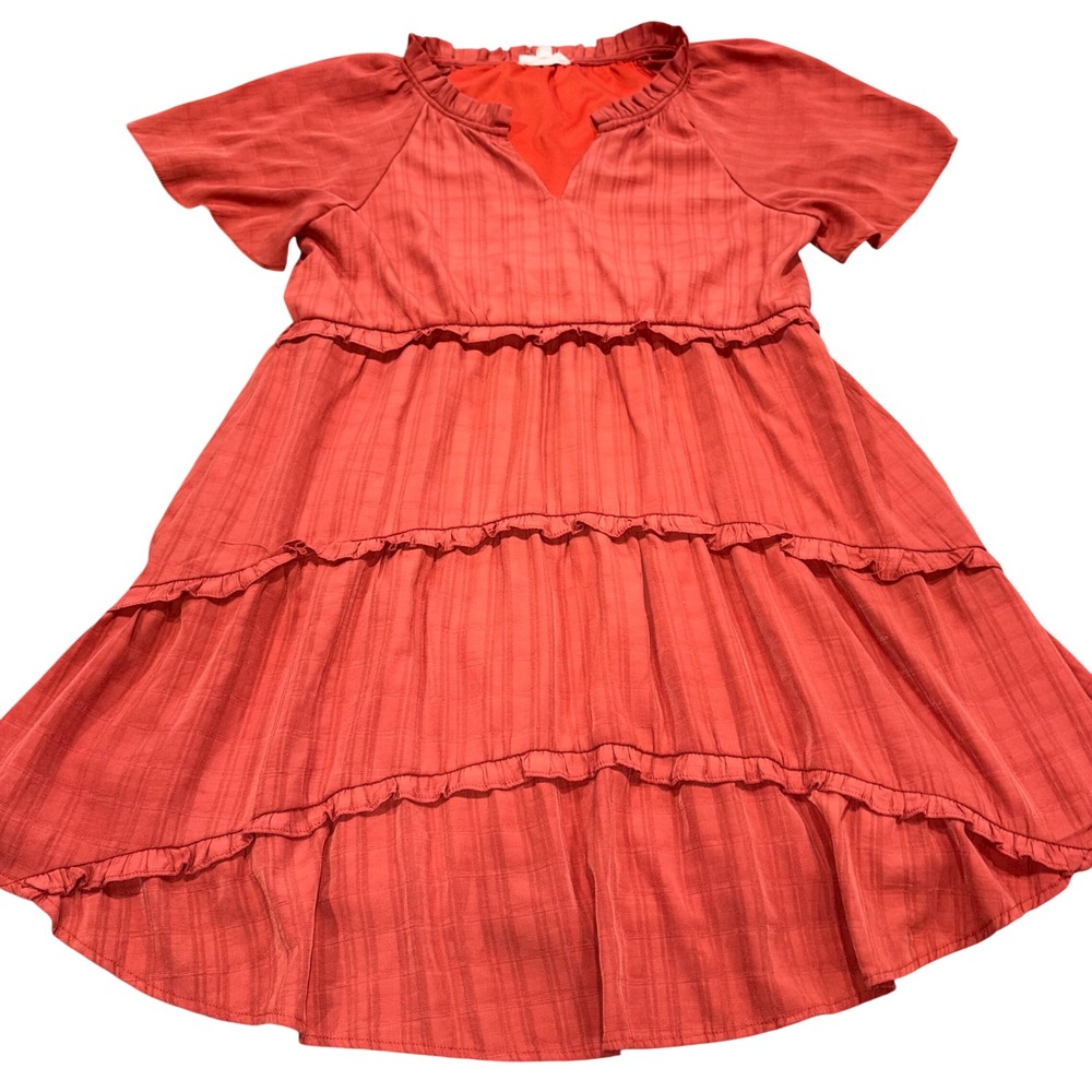 Plaid Babydoll Dress Womens Small Rust Orange Entro